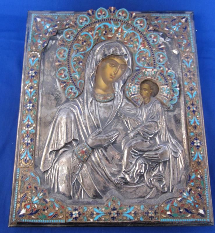 Russian Enamel Icon BC Moscow 1862 Madonna Savinsky 84  