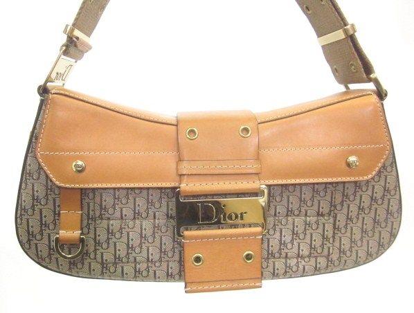 AUTH CHRISTIAN DIOR Brown Tan Monogram Grommet Handbag  