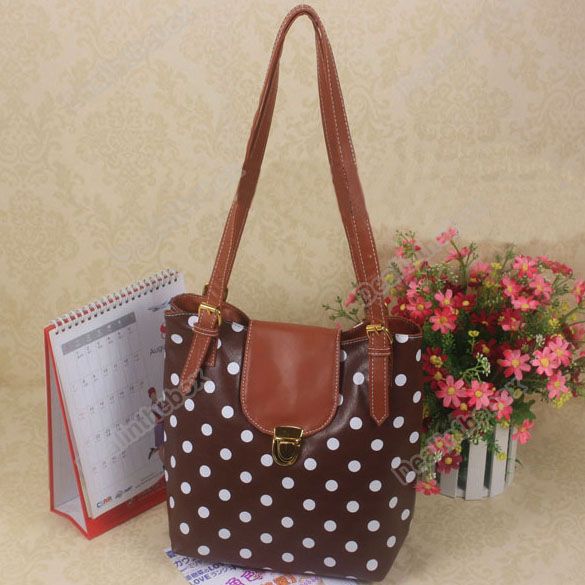 Womens Faux Leather Polka Handbag Dots Shoulder Bags  