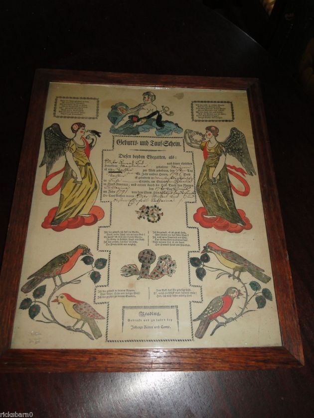 1791 PENNSYLVANIA HAND COLORED FRAKTUR  