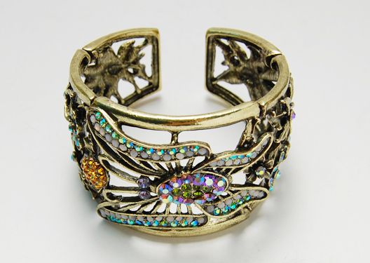 Vintage Inspire White Opal Peridot Topaz Butterfly Cuff  