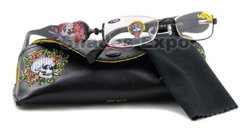 NEW ED HARDY EYEGLASS EHR 201 READERS BLACK +3.00 AUTH  