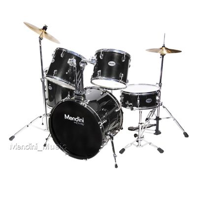 NEW 5 PIECE BLACK FULL SIZE DRUM SET + CYMBALS & THRONE  