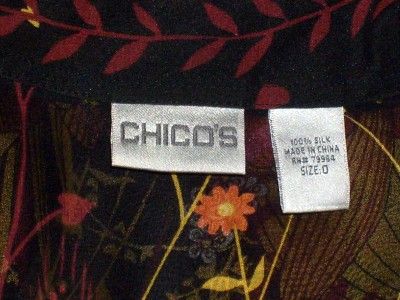 Chicos Silk Sheer Floral Print Tie Front Blouse Shirt Top Size 0 S 