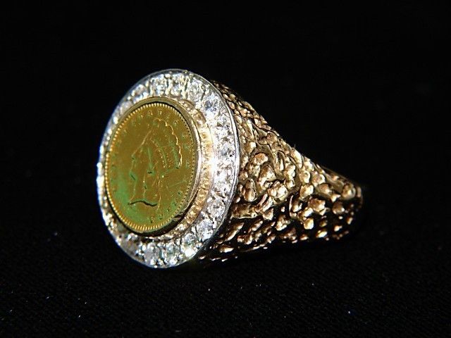 OPULENT 14K GOLD & 1CTW DIAMOND 1874 US $1 COIN RING  
