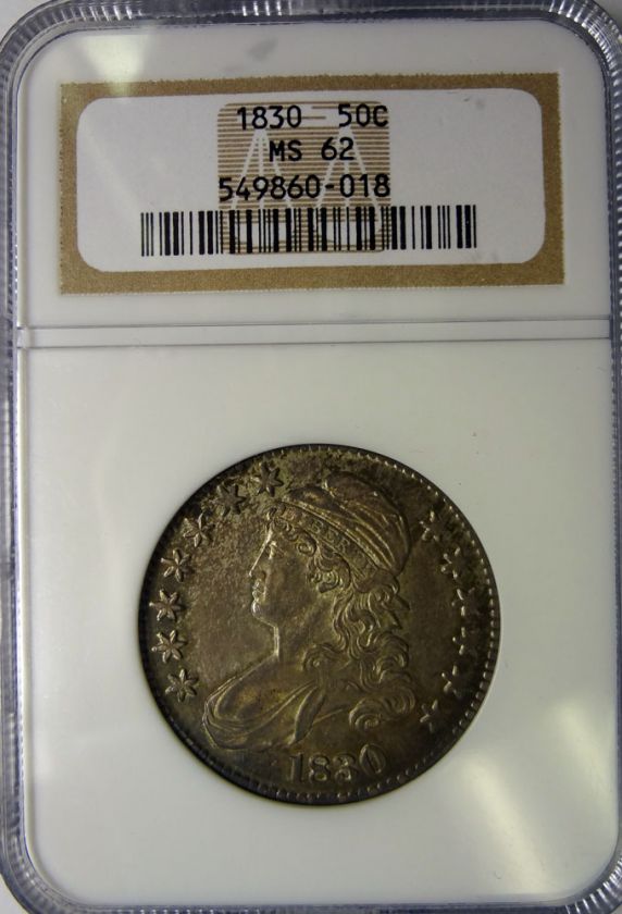 1830 BUST HALF DOLLAR NGC MS62 BEAUTIFUL COLOR  