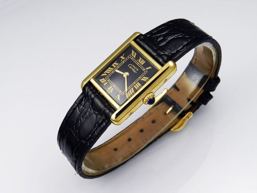 Ladies Musrt de CARTIER 925GP Manual Winding Black Dial Cal 78 1 