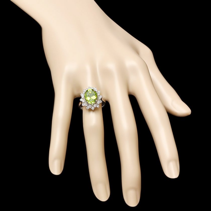 4650 CERTIFIED 14K WHITE GOLD 3.50CT PERIDOT 0.70CT DIAMOND RING + NO 