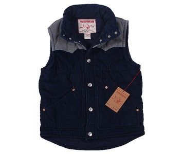 TRUE RELIGION MENS CARTER CORDUROY PUFFER VEST NAVY MULTI SIZE  