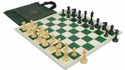 Club Black & Camel Plastic Chess Set Kit   Green Bag  