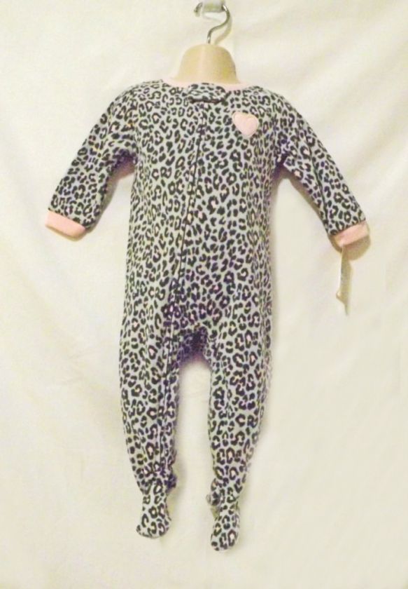 Carters Girls Pink Gray Fleece Leopard Feet Sleeper Pajamas   Sz 12 