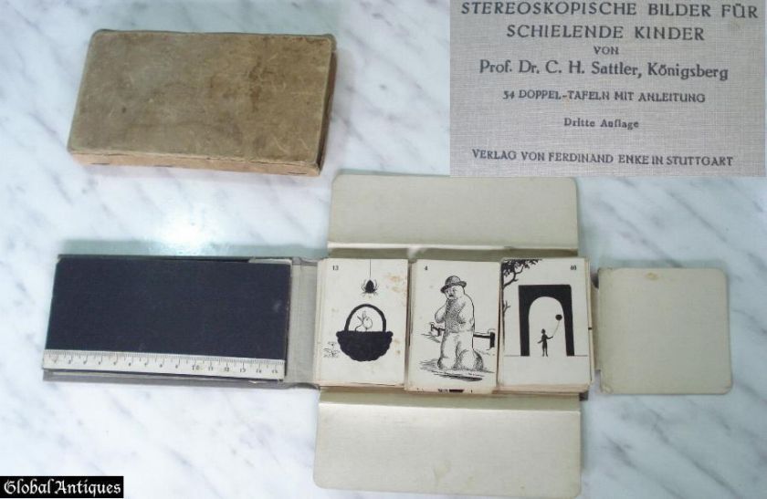 1930 ANTIQUE MEDICAL STEREOSCOPIC CHILDREN EYE EXAM SET  