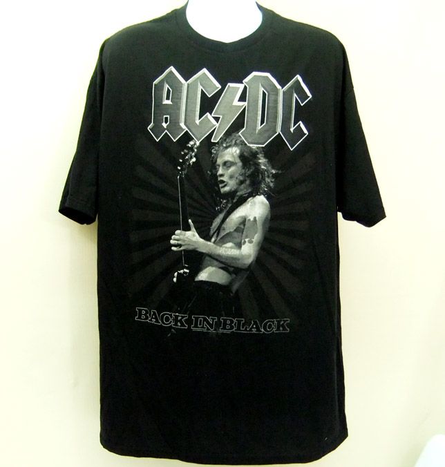 Mens T Shirt ACDC Back In Black Angus Young Rockin 2XL  