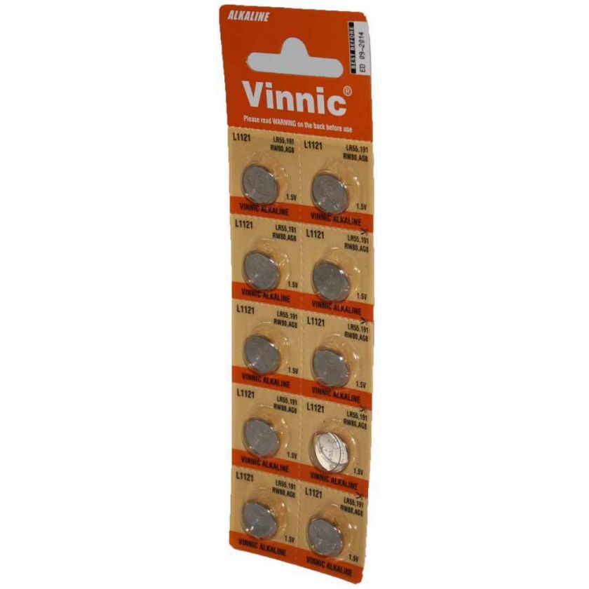 10 x Vinnic Size LR55 V391 391 AG8 L1121 Alkaline Watch Battery  