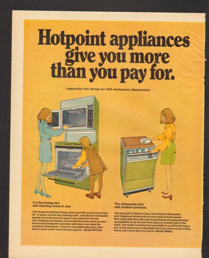 1970 Print AD Hotpoint Appliances oven dishwasher dryer  