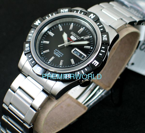 SEIKO 5 SPORTS AUTOMATIC / HAND WINDING 100M BLACK BEZEL WATCH 