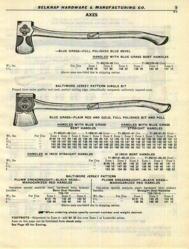 1955 Blue Grass Axe Axes Kelly True Temper Baltimore ad  