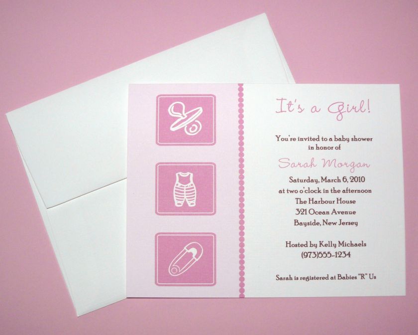 50 Baby Things Baby Girl Shower Invitation Personalized  