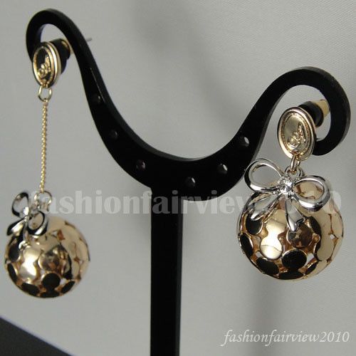 GP Crystal High Low Chain Bowknot Ball Stud Earring 075  