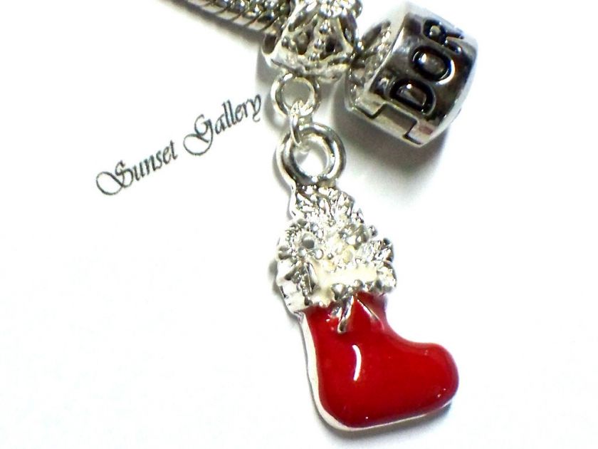 CHRISTMAS RED STOCKING EUROPEAN BEAD CHARM FITS BRACELETS  