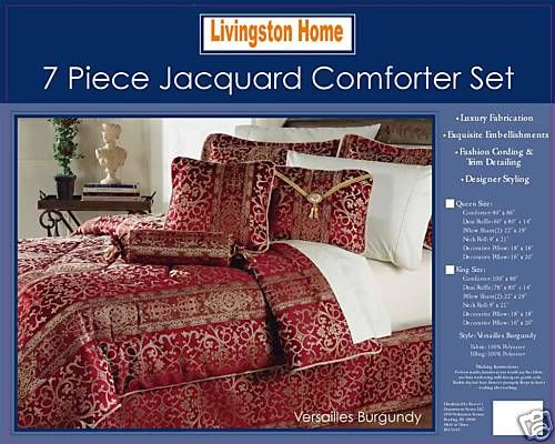 7pc queen size bed in a bag burgandy jacquard  