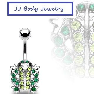 Multi Gemmed Pave Frog Navel Belly Button Ring Piercing Bar  