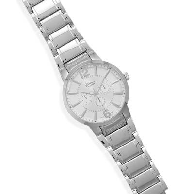 Mens Silver Tone Fashion Watch with Large Round Face  