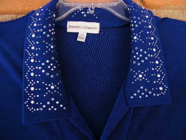 New Blue Slinky Acetate Beaded Ladies Drapers & Damons Jacket Top sz 