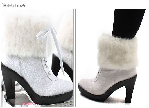 Womens Shoes Runway Rabbit Fur Platforms Race up boots  