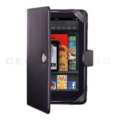 Black PU Leather Folio Carry Case Cover for  Kindle Fire  