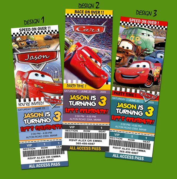 CARS DISNEY MCQUEEN 1 2 BIRTHDAY PARTY INVITATION TICKET personalized 