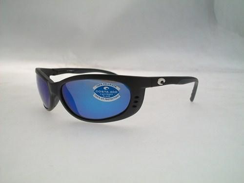 COSTA DEL MAR SUNGLASSES FATHOM MATTE BLACK w/BLUE MIRROR 400G 