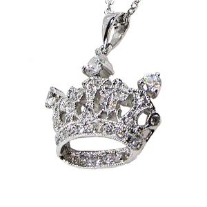 STERLING SILVER CUBIC ZIRCONIA NECKLACE   CROWN  