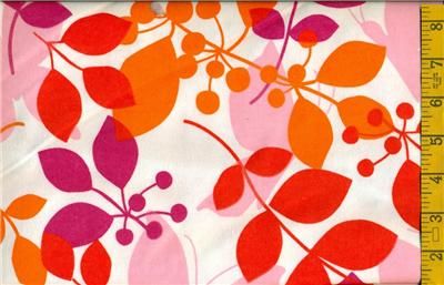 yd FLANNEL Orange Pink Red Plum Leaves on White BTY  