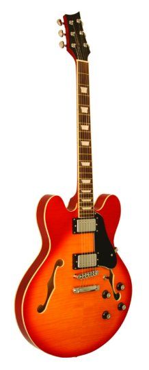 Kona Flamed Hollow Body Jazz Electric Guitar with Case  