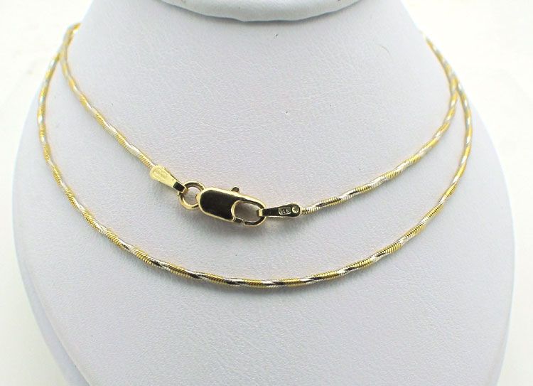 18k Two Tone Gold Fancy Slender Snake Chain Necklace  