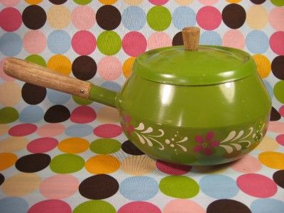 Vintage Green Floral Sauce Pan Retro Aluminum Japan   