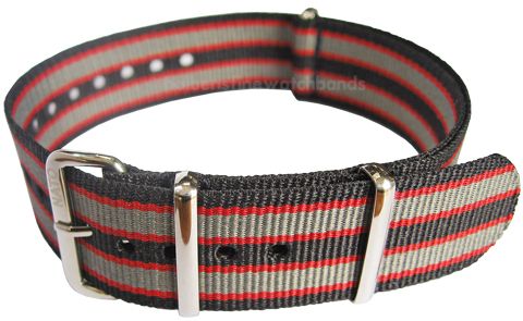   Black Red Stripe G10 SWISS MADE Military Nylon Watch Strap Band  