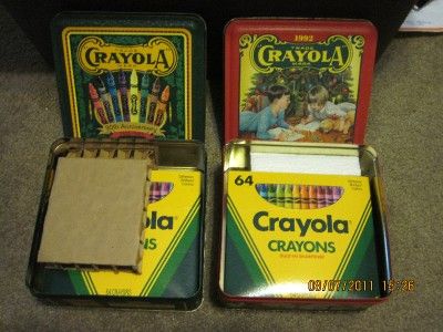 Crayola 90th Anniversary Tin w/64 Crayons & 1992 Holiday Wishes Box w 