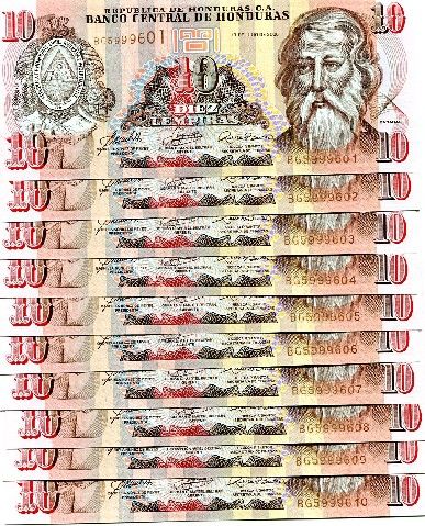 Honduras 10 Lempira 2006 P 92 UNC lot 10 pcs  