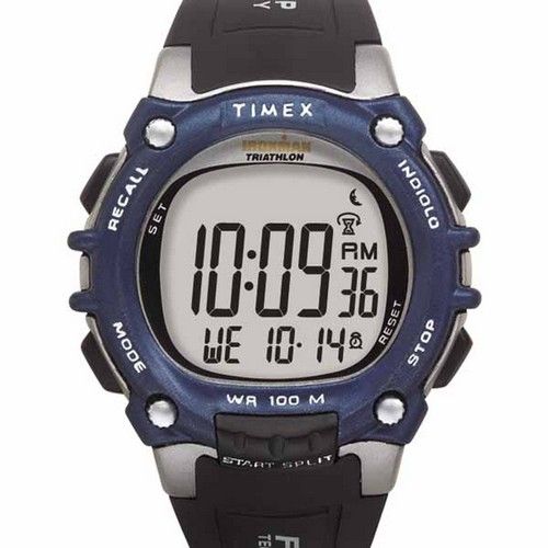 Timex Mens Ironman Watch 100 Lap Flix System Black/Blue Indiglo WR 100 
