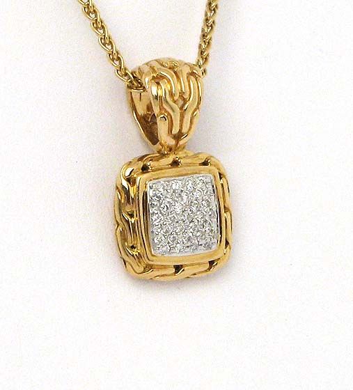 DESIGNER JOHN HARDY 18K GOLD DIAMONDS PENDANT W/ CHAIN  