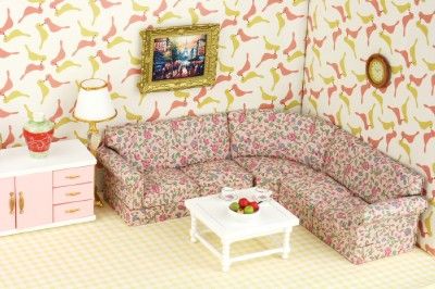 Dollhouse Living Room Furniture FLower Sofa Lounge Set  