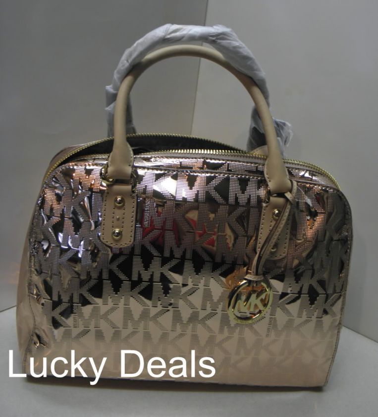 MICHAEL KORS Logo Mirror MONOGRAM MK SIGNATURE Satchel Handbag Bag PVC 