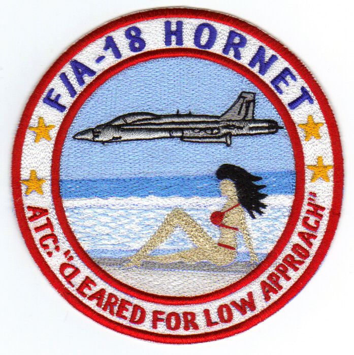 US NAVY PATCH, F/A 18 HORNET, GIRL IN RED BIKINI  