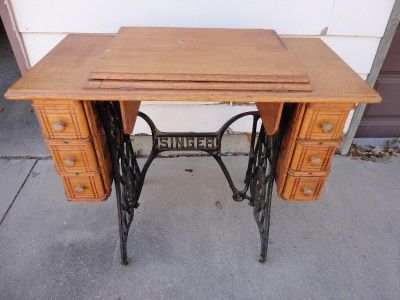 Antique Singer Oak Treadle Sewing Machine Cabinet  