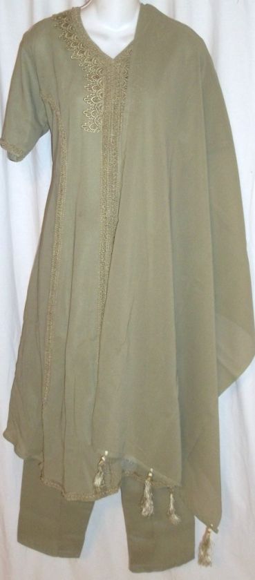   Olive Emb Indian Salwar Kameez Punjabi Sari Pant Suit L 42  