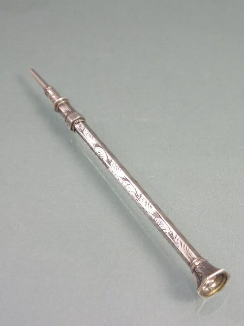   VINTAGE SILVER SLIDING PROPELLING PENCIL ENGRAVED HEXAGON SEAL END