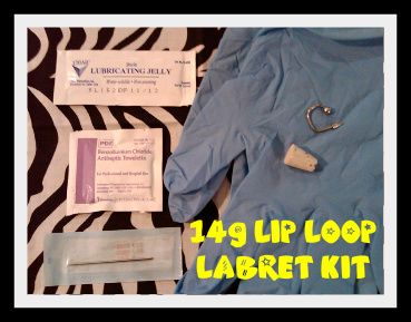 COMPLETE PIERCING KIT14g LIP LOOP LABRET RING W/SPIKE  