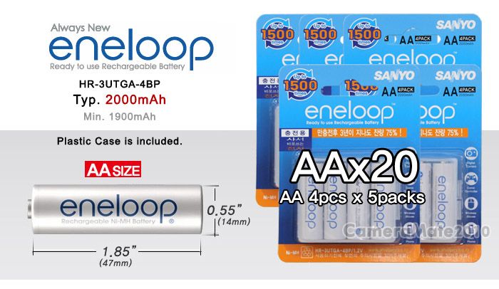 NEW SANYO eneloop AA x 20 Rechargeable Battery w/ Case  